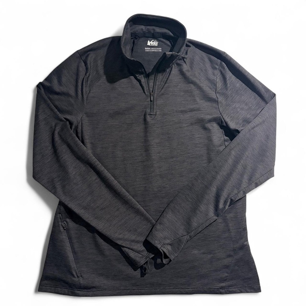 REI Co-op Womens Black Grey Heathered Quarter Zip Pullover Thumb Holes Size M